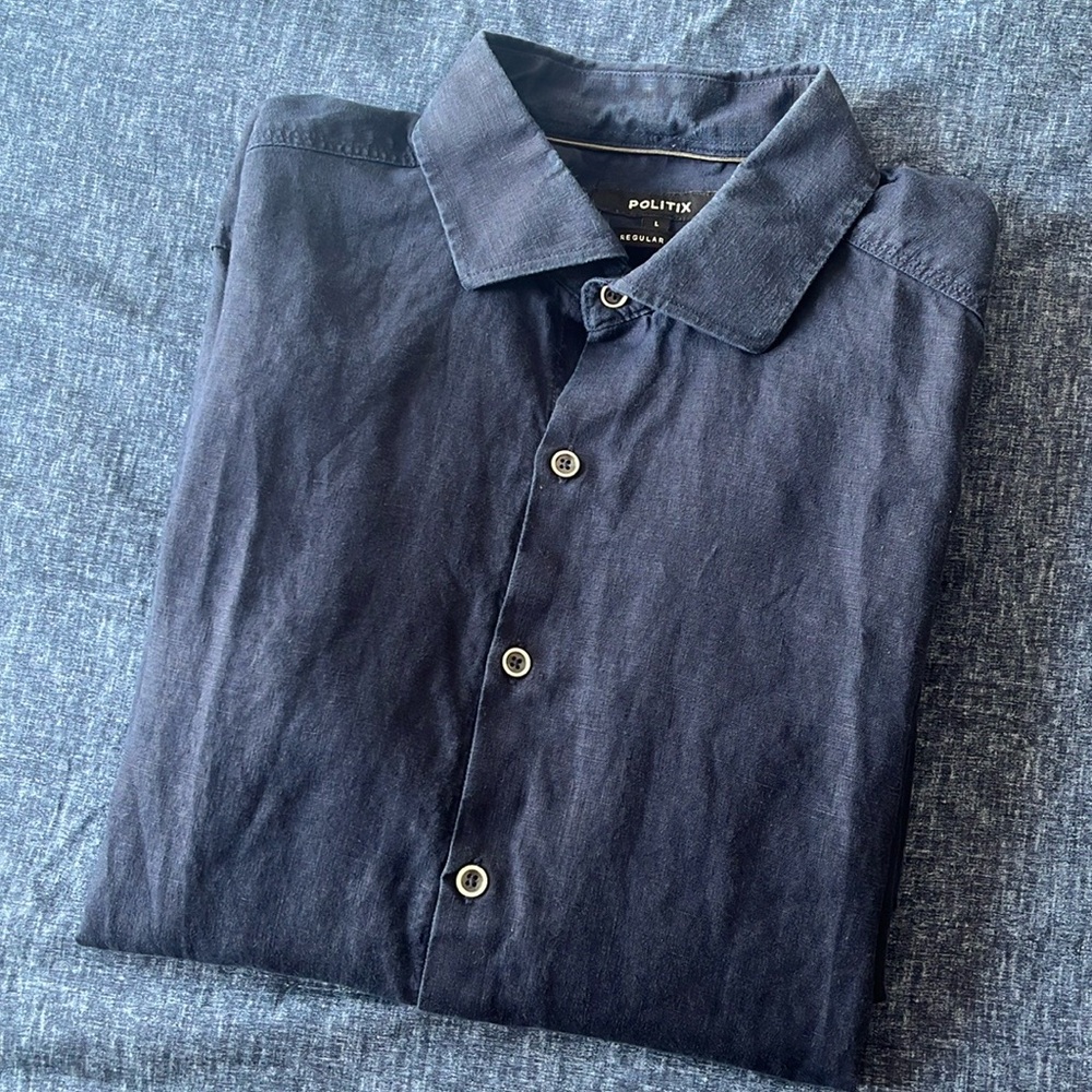 Politix Navy Blue Linen Shirt